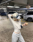 Rase le sol 비대칭 자수 티셔츠 & 레이스 허리 와이드 팬츠 세트