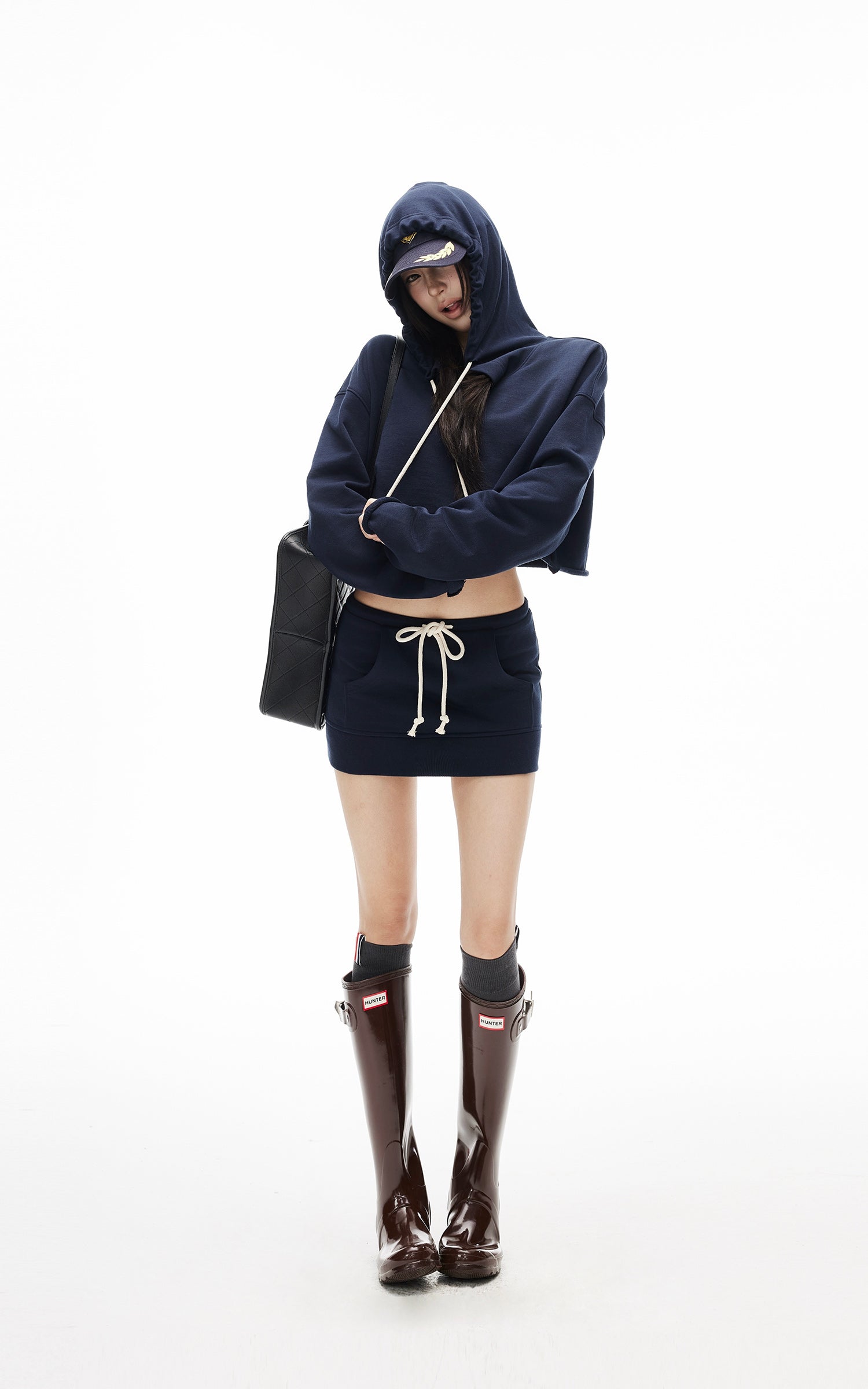 IAMXIAA Cropped Hoodie Bodycon Mini Skirt Set