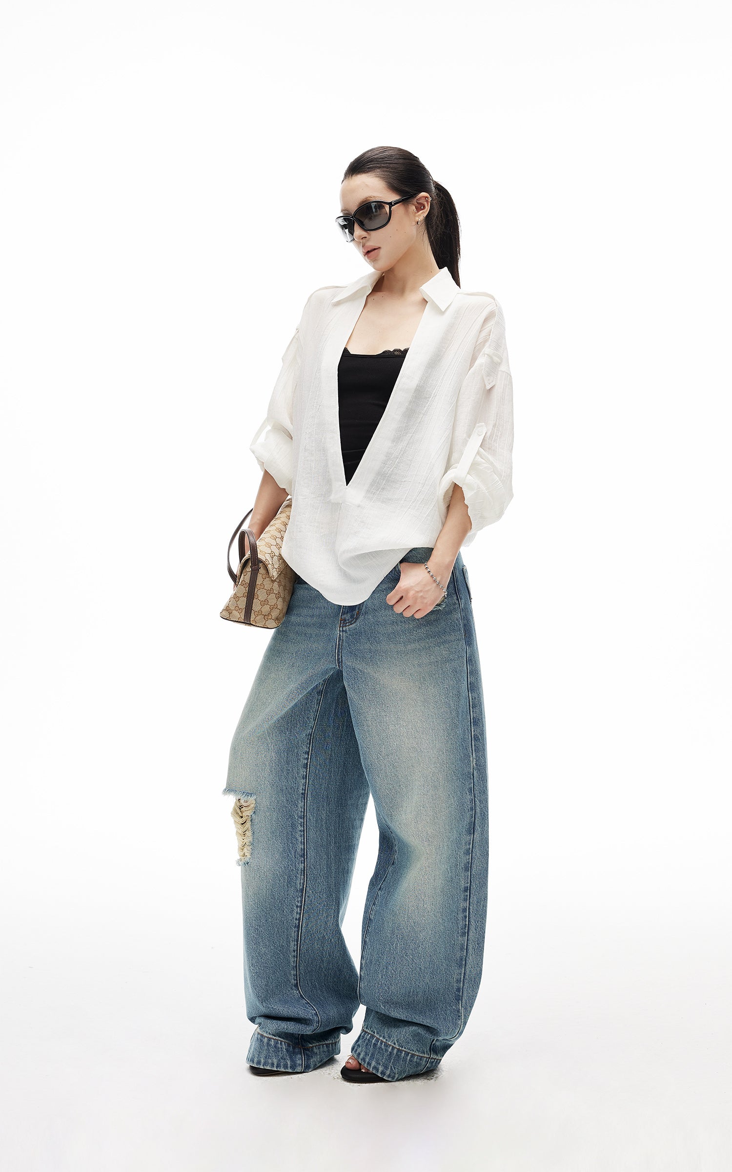 IAMXIAA Sheer Plunge Collar Shirt