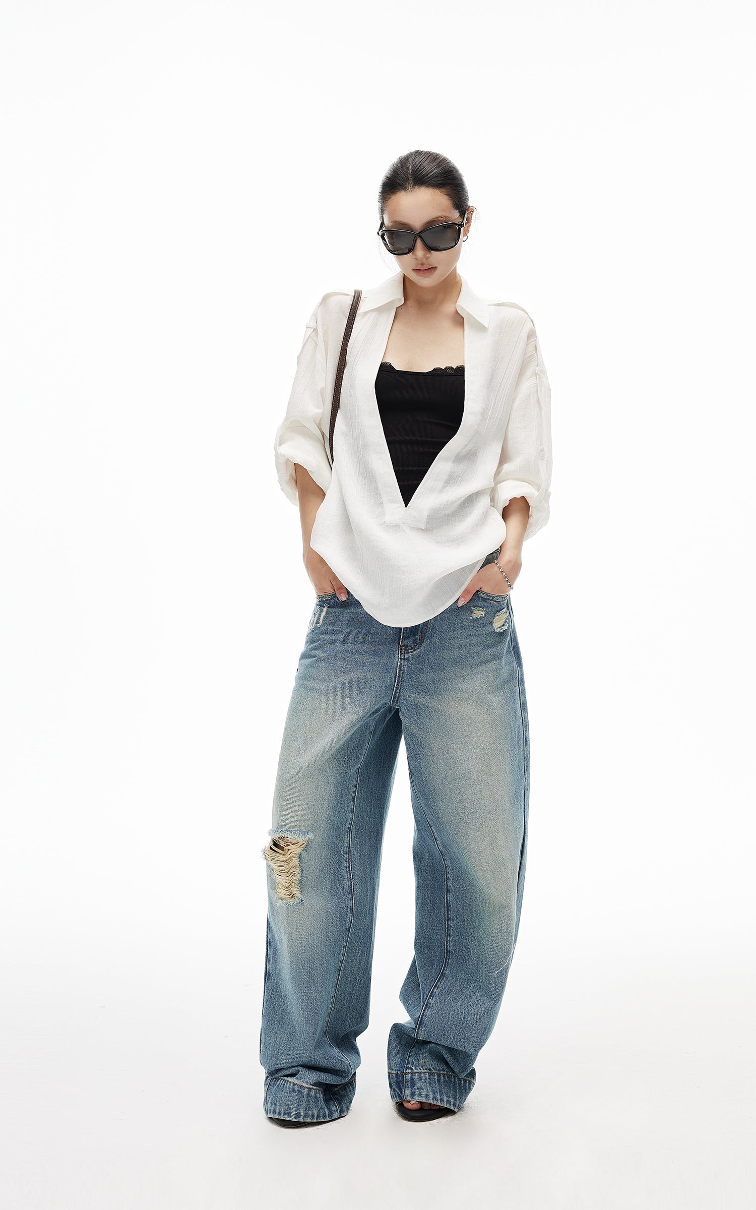 IAMXIAA Sheer Plunge Collar Shirt