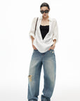 IAMXIAA Sheer Plunge Collar Shirt