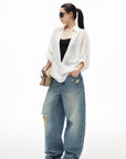 IAMXIAA Sheer Plunge Collar Shirt