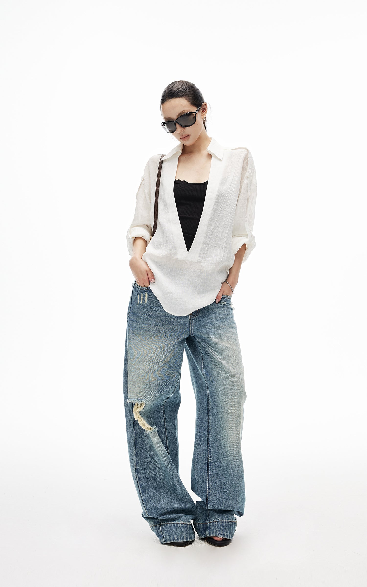 IAMXIAA Sheer Plunge Collar Shirt