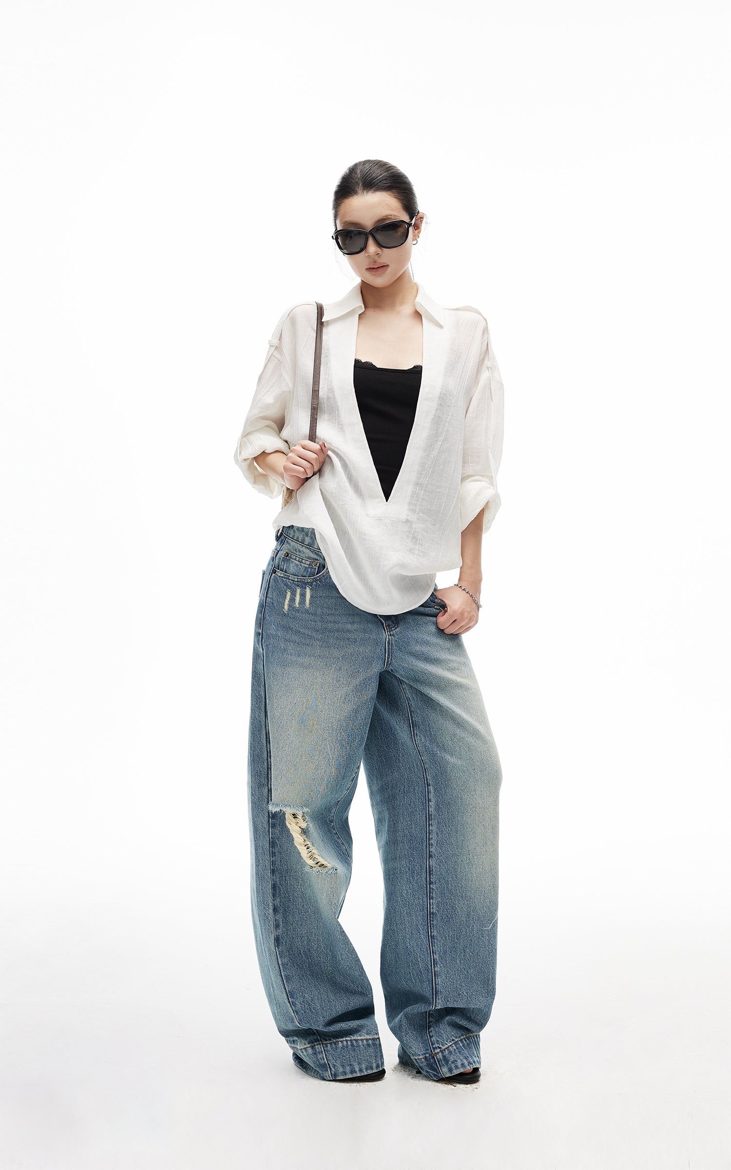 IAMXIAA Sheer Plunge Collar Shirt