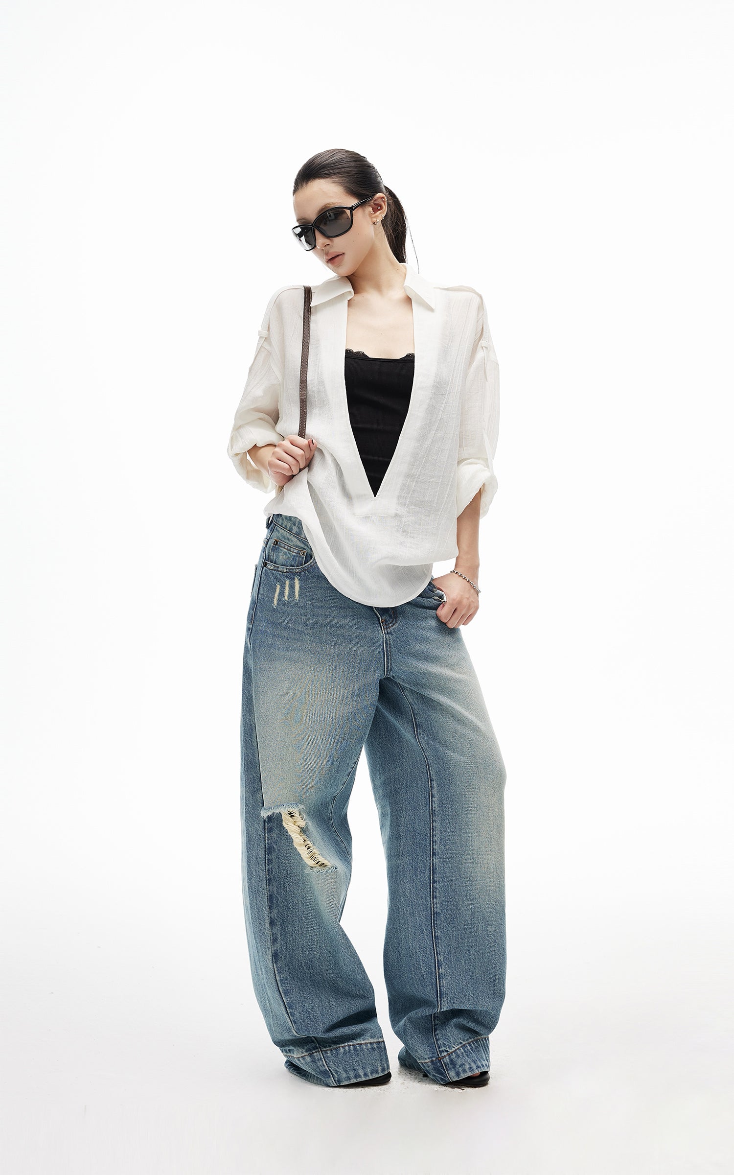 IAMXIAA Sheer Plunge Collar Shirt