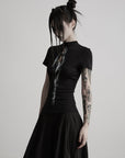 DOINDULGE Mock Neck Keyhole Fitted T-Shirt