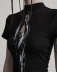 DOINDULGE Mock Neck Keyhole Fitted T-Shirt