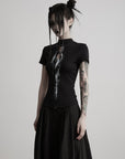 DOINDULGE Mock Neck Keyhole Fitted T-Shirt