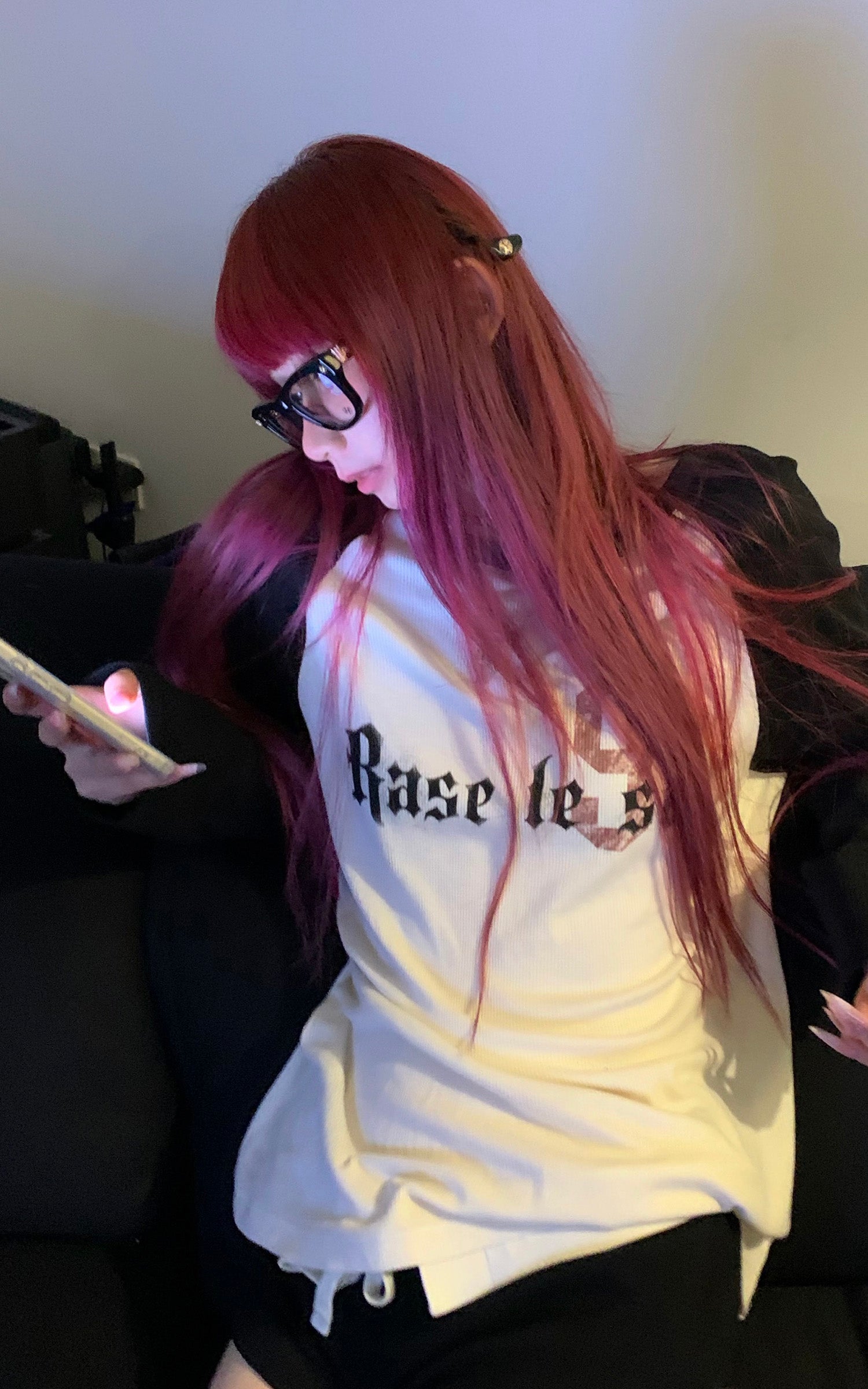 Rase le sol Contrast Raglan Graphic Long Sleeve Top &amp; Low-Rise Shorts Set