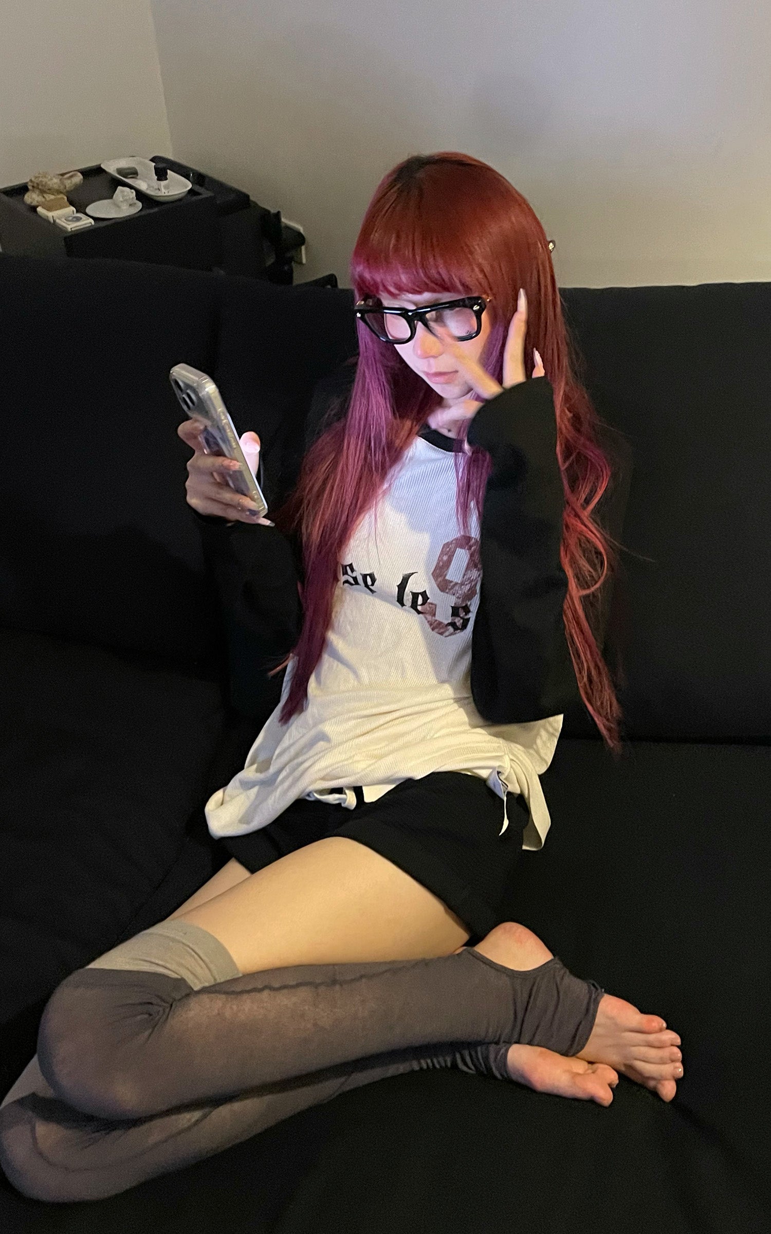 Rase le sol Contrast Raglan Graphic Long Sleeve Top &amp; Low-Rise Shorts Set