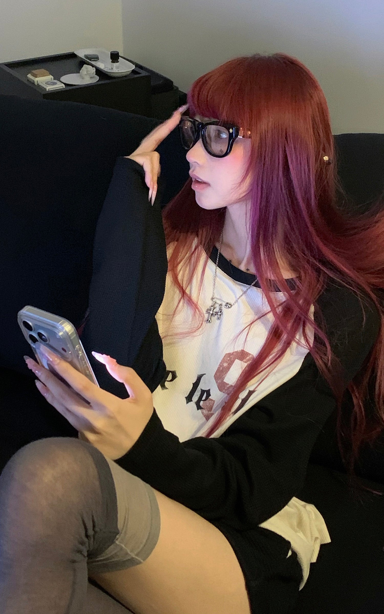 Rase le sol Contrast Raglan Graphic Long Sleeve Top &amp; Low-Rise Shorts Set