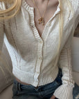 Rase le sol Openwork Pointelle Knit Button-Front Slim Long Sleeve Cardigan