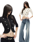 IAMXIAA Lace Button-Up Cropped Top