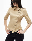 IAMXIAA Asymmetric Double Button Tailored Shirt