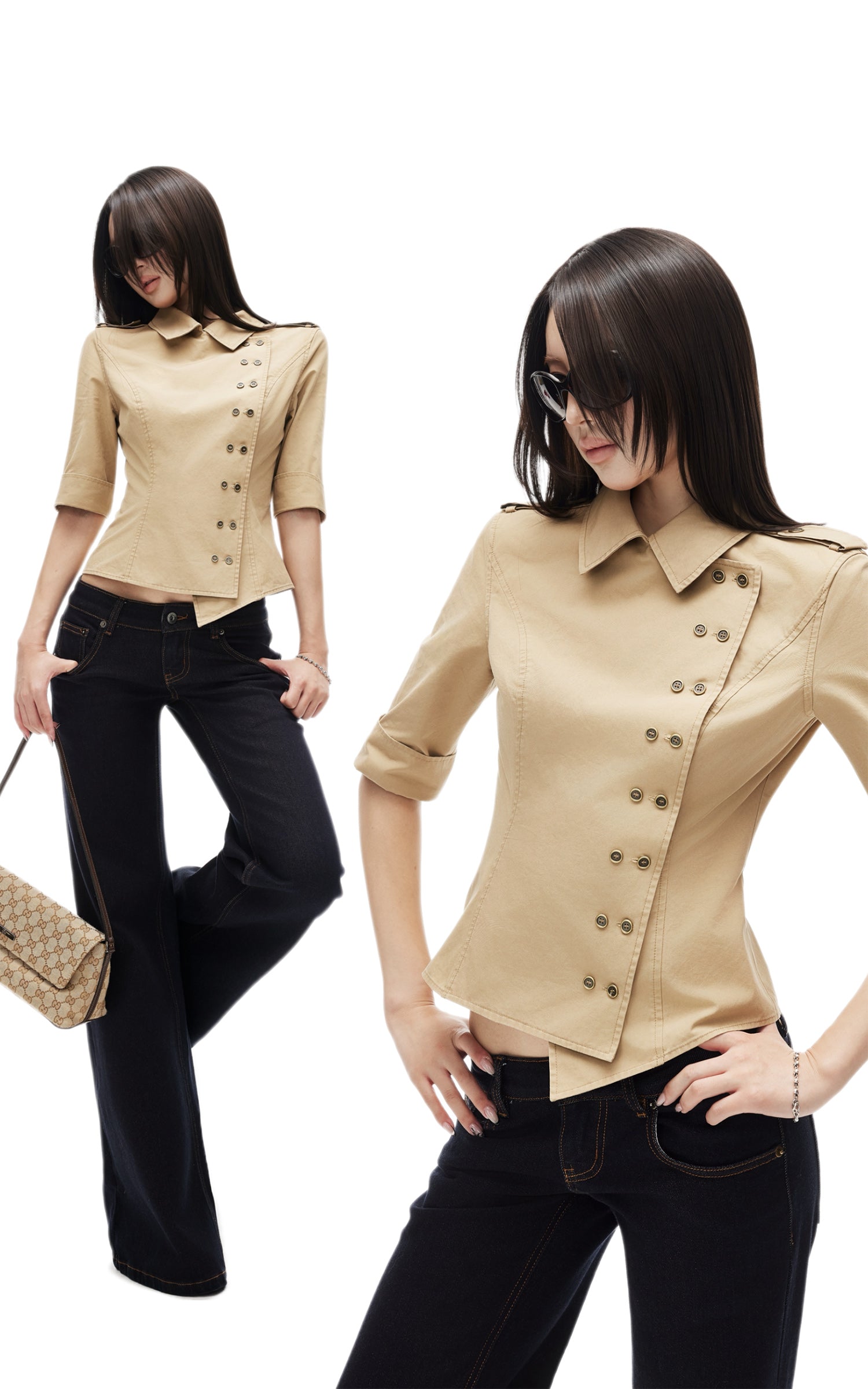 IAMXIAA Asymmetric Double Button Tailored Shirt