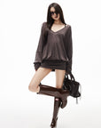 IAMXIAA Relaxed V-Neck Knit Long Sleeve Top
