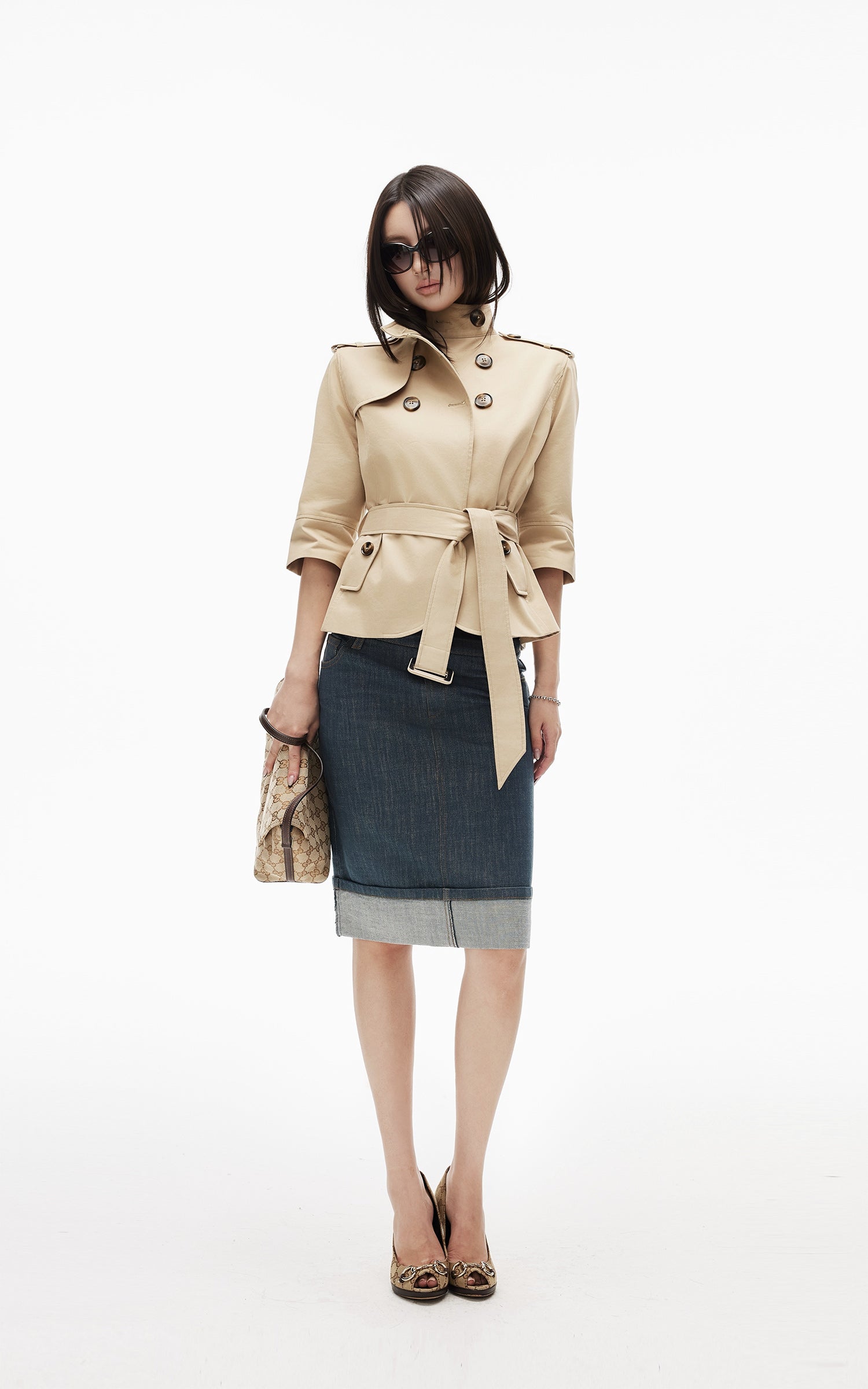 IAMXIAA Veste courte croisée à ceinture