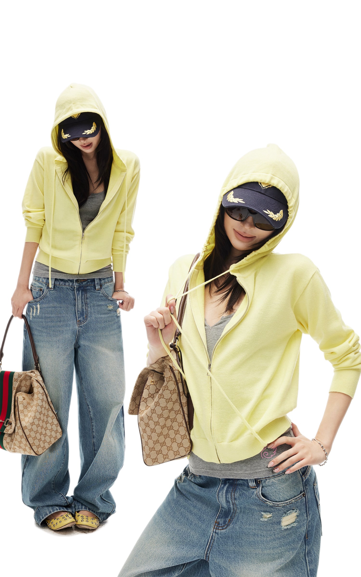 IAMXIAA Butter Yellow Knit Zip-Up Hoodie