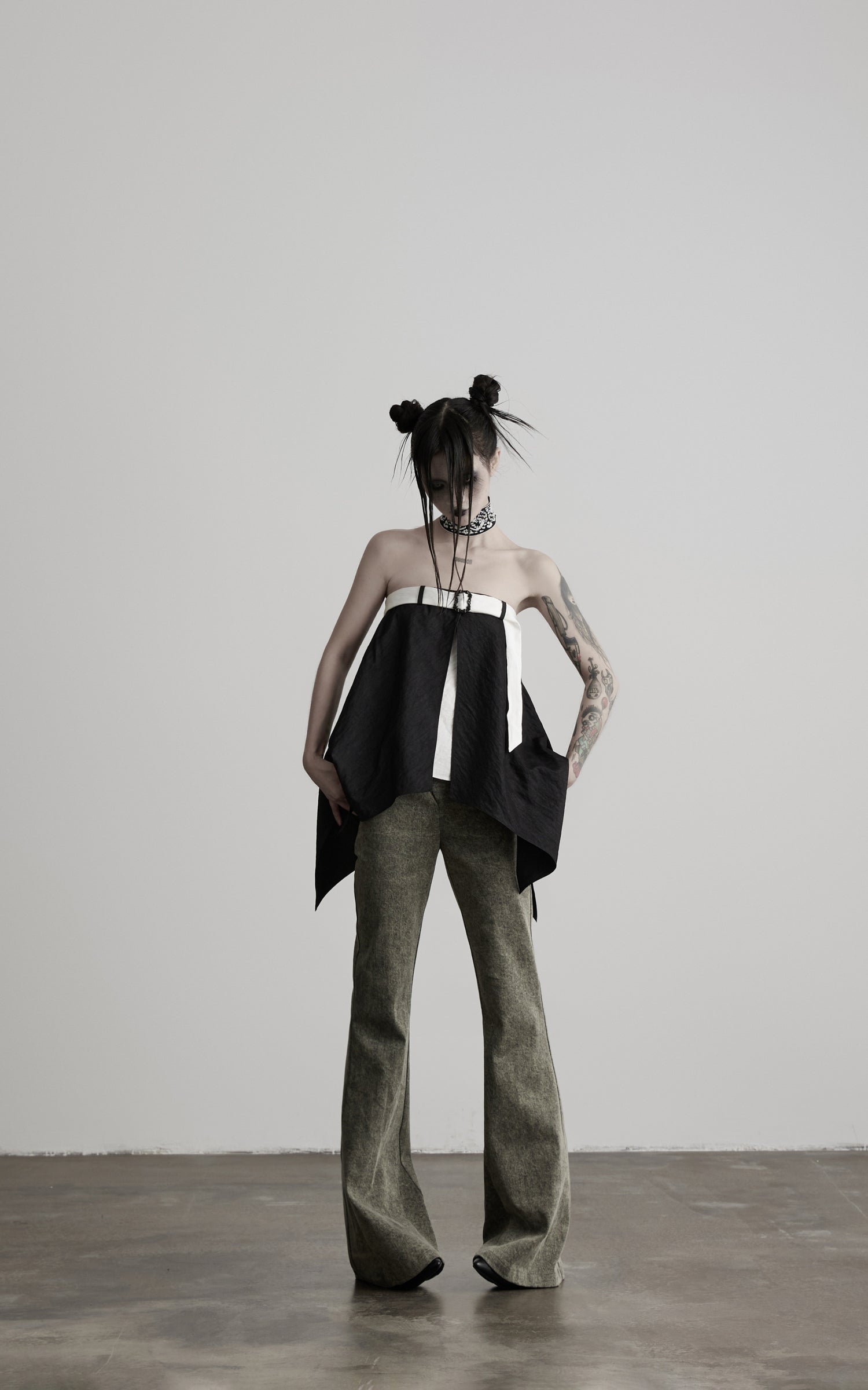 DOINDULGE Crossover Waist Flared Leg Pants