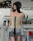WARDEN EDGE Deconstructed Corset & Double-Waist Pleated Mini Skirt Set