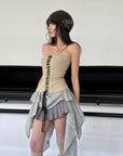 WARDEN EDGE Deconstructed Corset & Double-Waist Pleated Mini Skirt Set