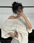WARDEN EDGE Script Letter Print Oversized T-Shirt