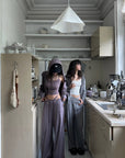 WARDEN EDGE Minimal Zip Hoodie & Camisole & Wide Leg Pants Three Piece Set