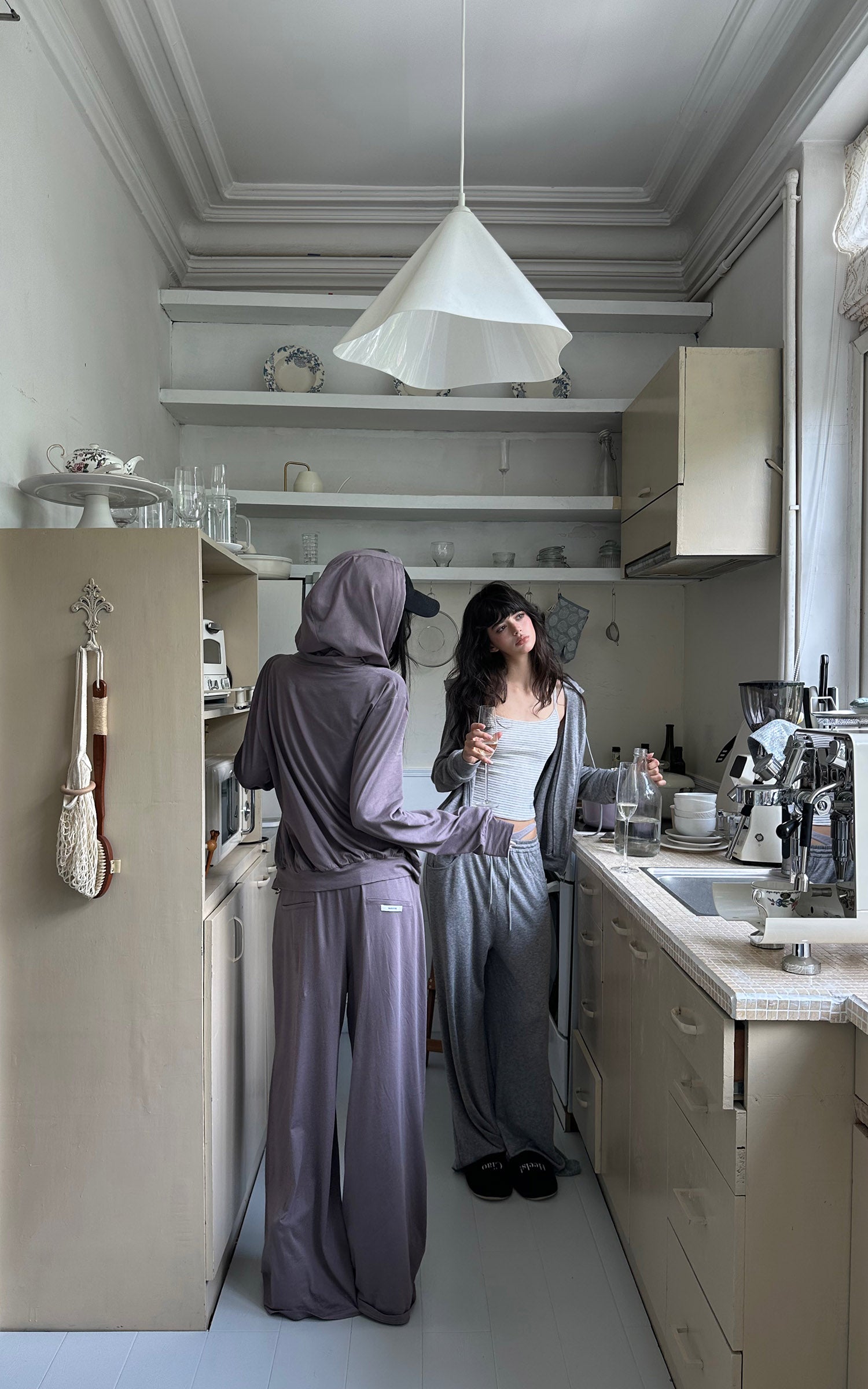 WARDEN EDGE Minimal Zip Hoodie &amp; Camisole &amp; Wide Leg Pants Three Piece Set