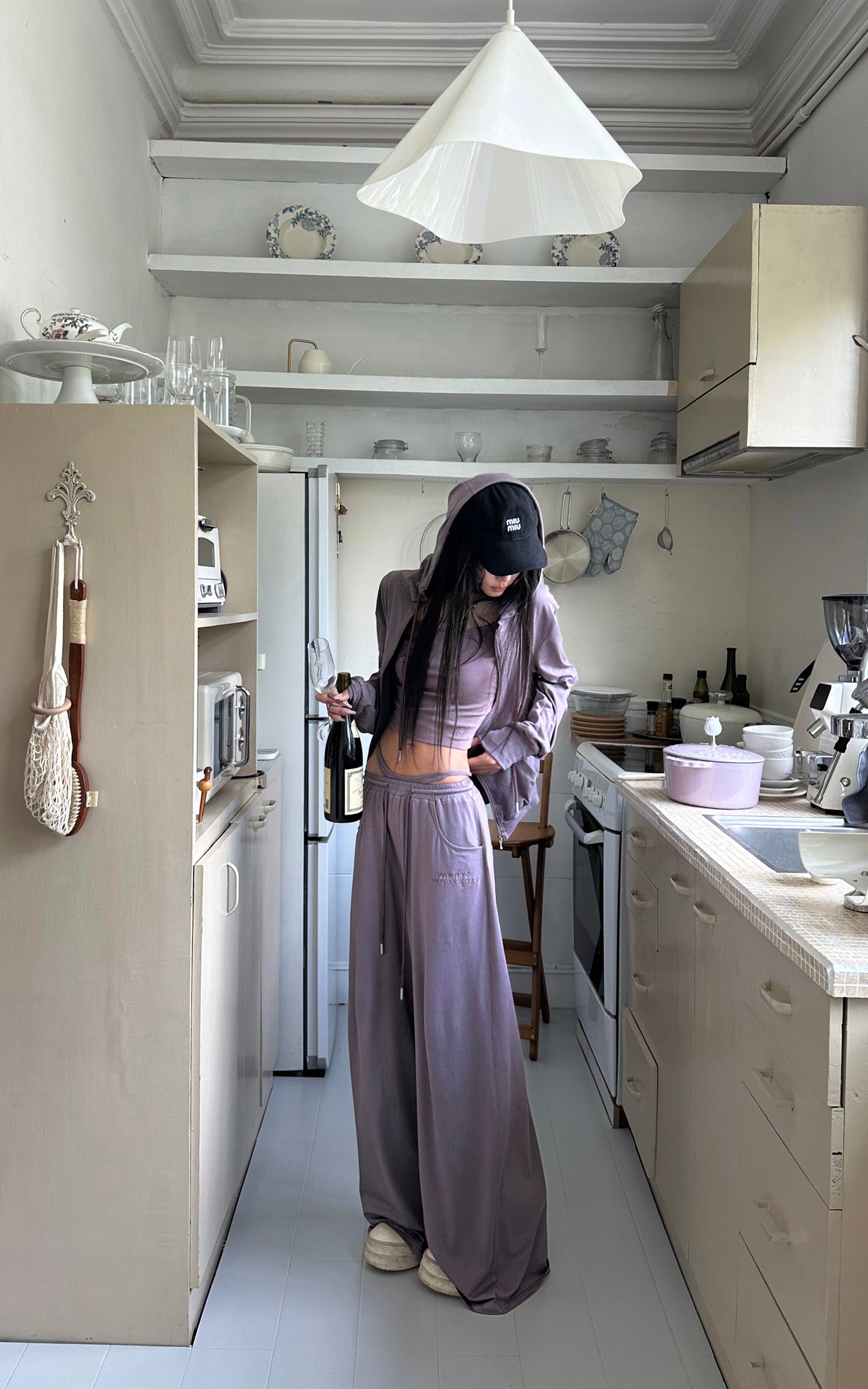 WARDEN EDGE Minimal Zip Hoodie &amp; Camisole &amp; Wide Leg Pants Three Piece Set