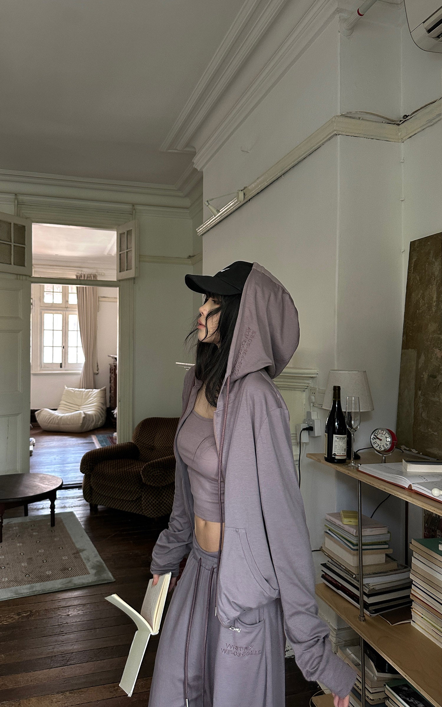 WARDEN EDGE Minimal Zip Hoodie &amp; Camisole &amp; Wide Leg Pants Three Piece Set