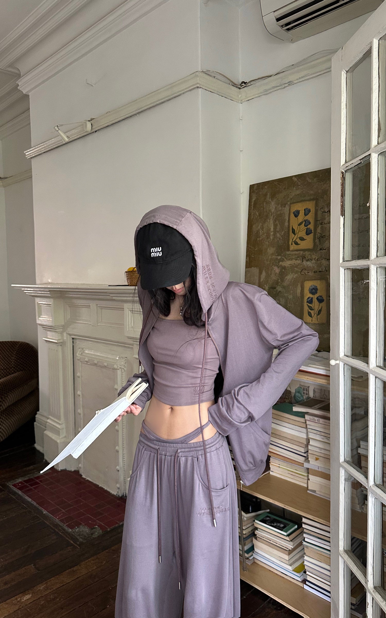 WARDEN EDGE Minimal Zip Hoodie &amp; Camisole &amp; Wide Leg Pants Three Piece Set
