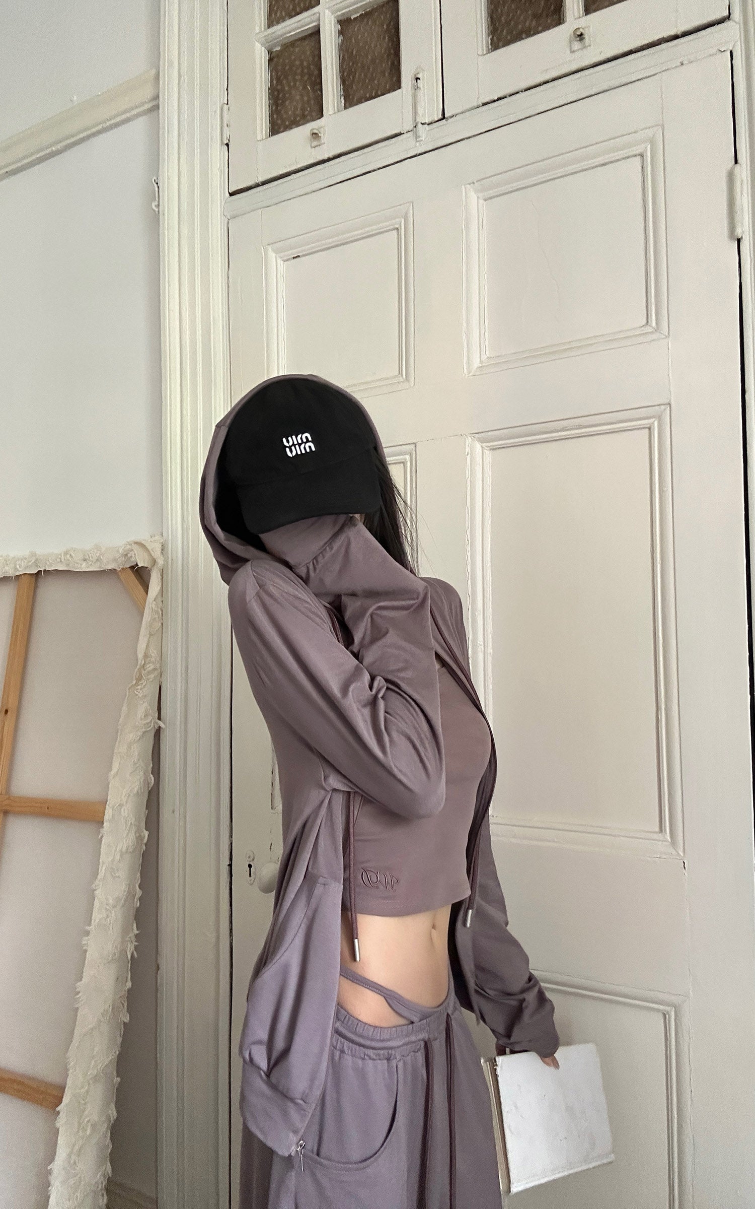 WARDEN EDGE Minimal Zip Hoodie &amp; Camisole &amp; Wide Leg Pants Three Piece Set