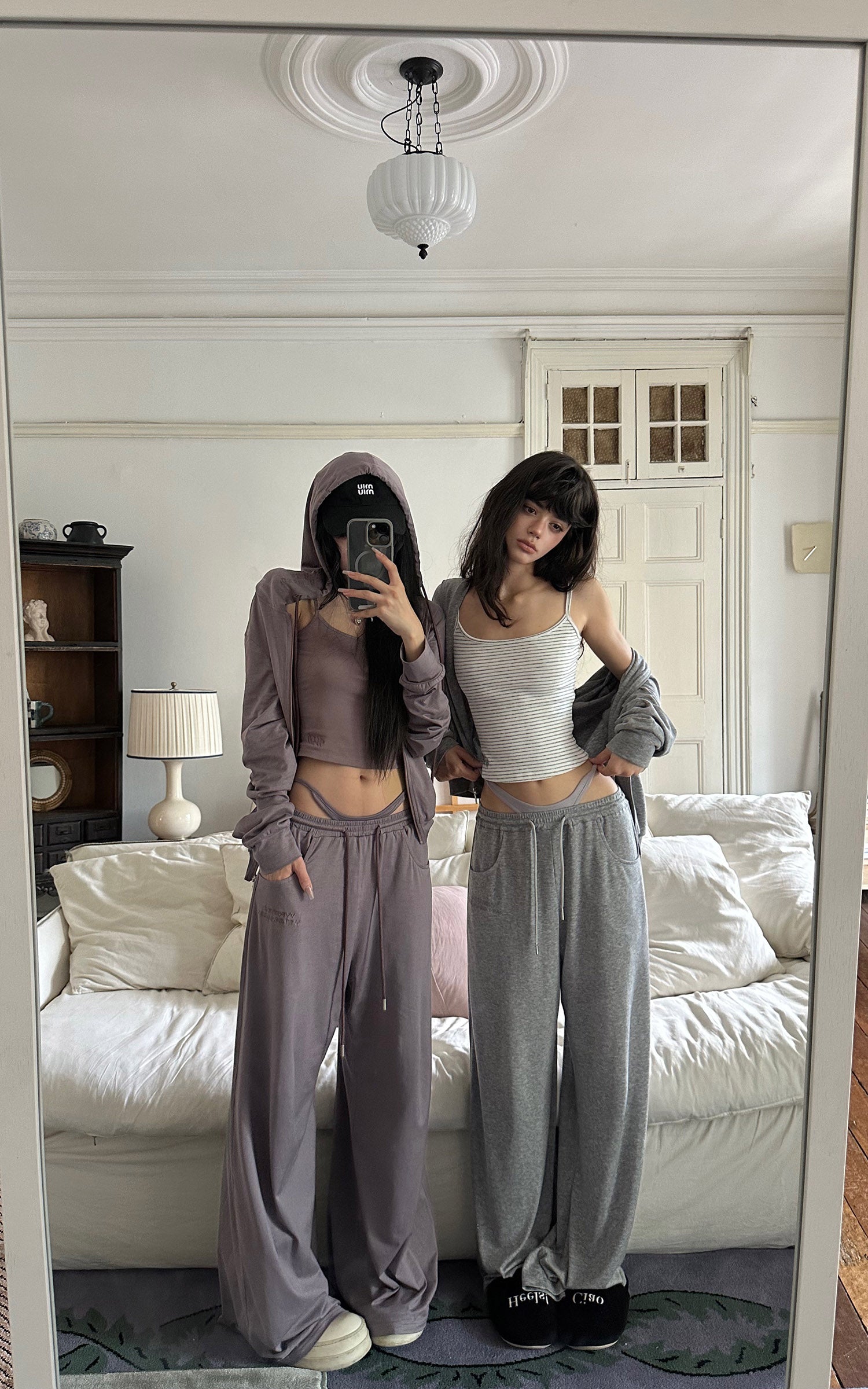 WARDEN EDGE Minimal Zip Hoodie &amp; Camisole &amp; Wide Leg Pants Three Piece Set