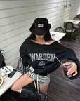 WARDEN EDGE Sweat-shirt surdimensionné à col large avec graphique universitaire usé