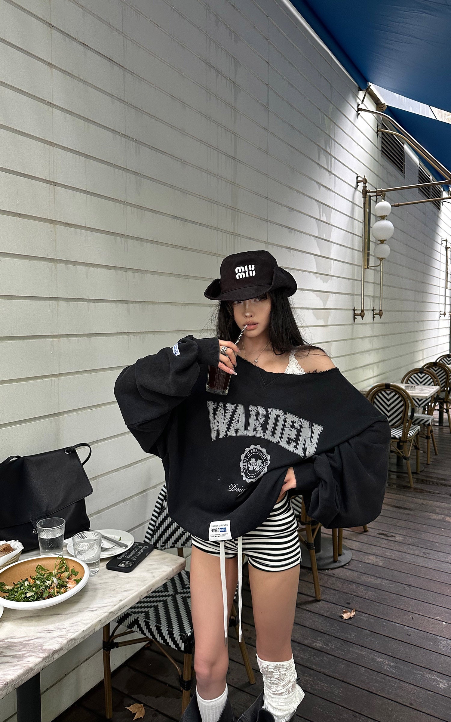 WARDEN EDGE Striped Drawstring Mini Shorts