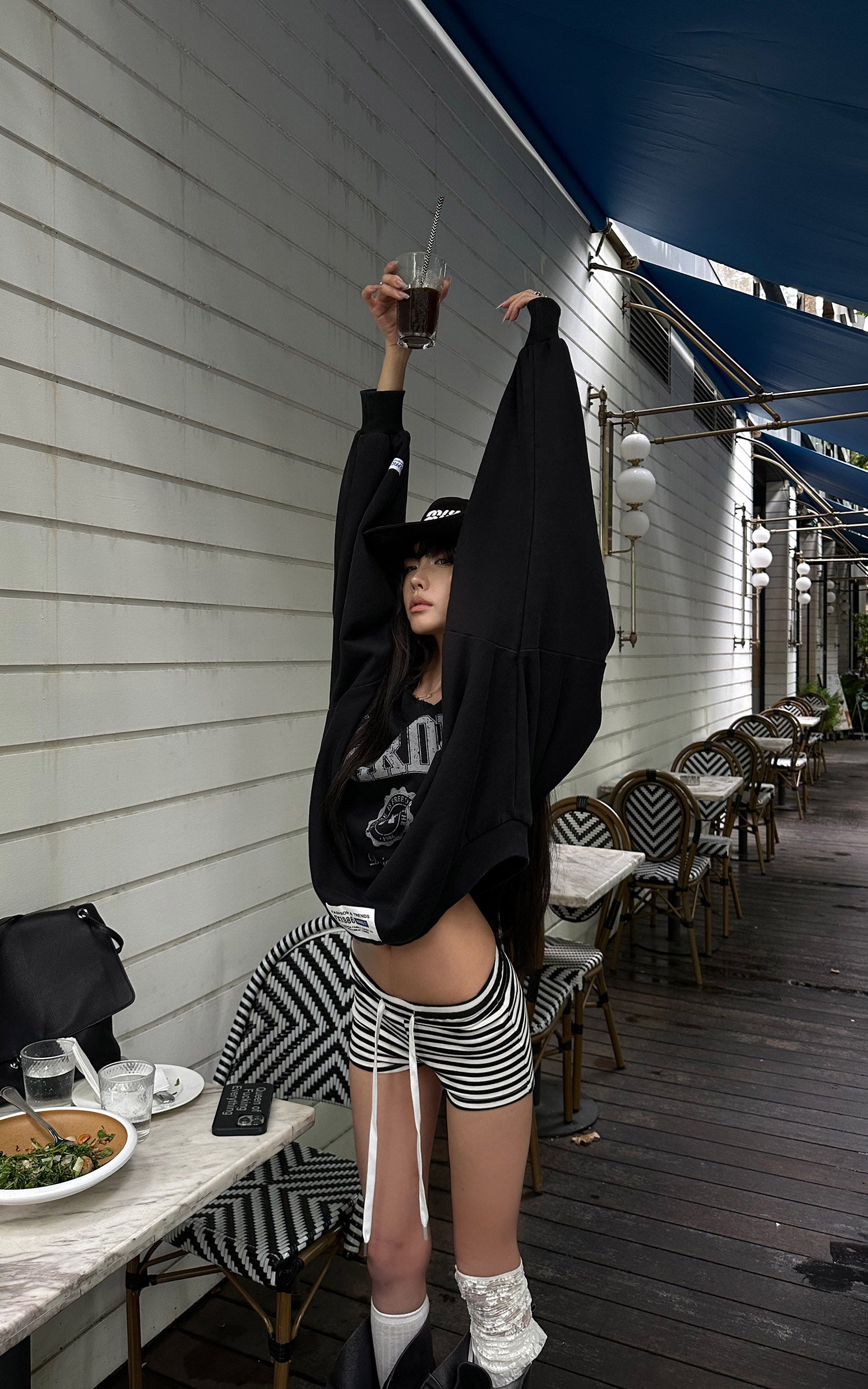 WARDEN EDGE Striped Drawstring Mini Shorts