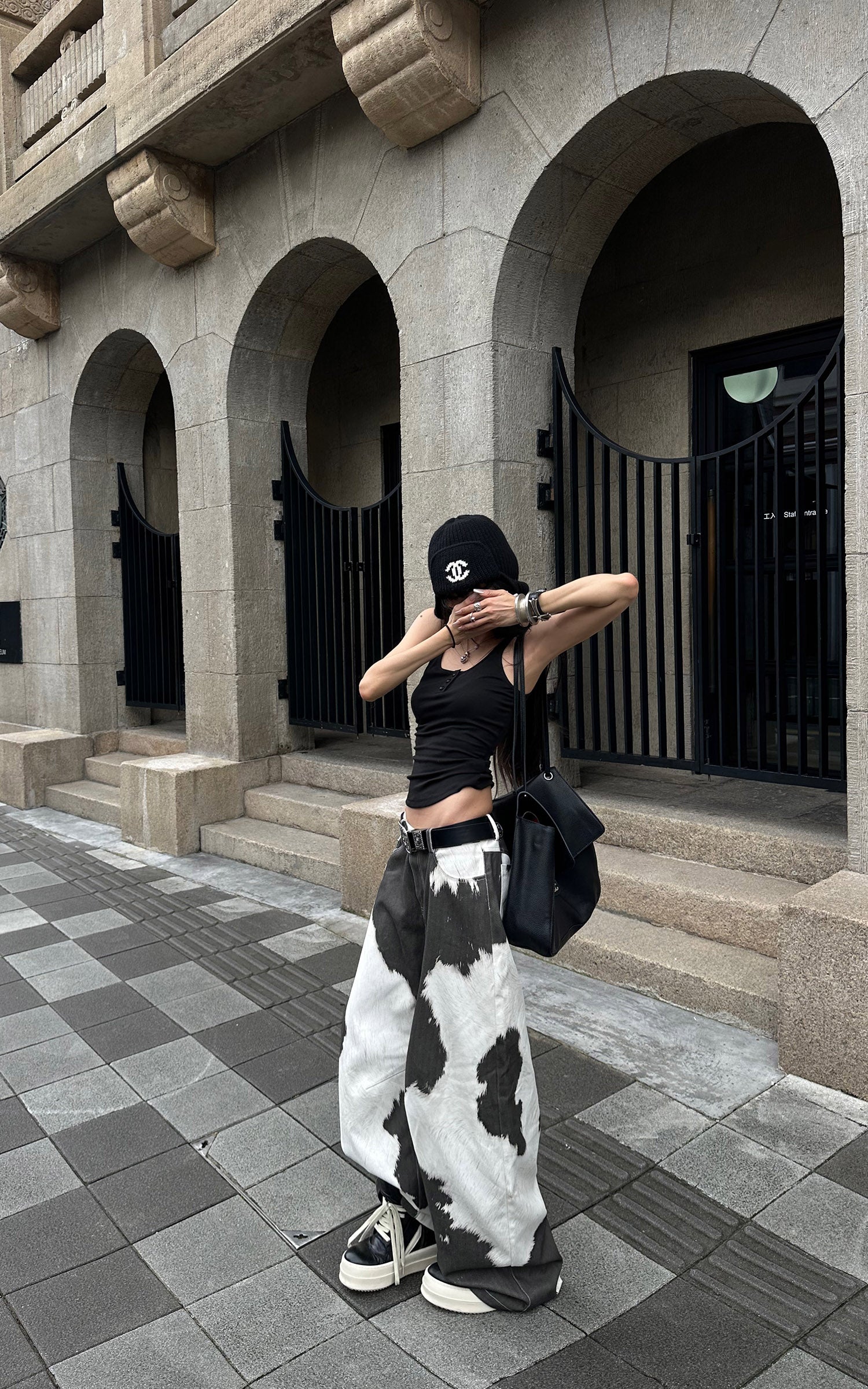 WARDEN EDGE Bleached Cowhide Wide-Leg Jeans