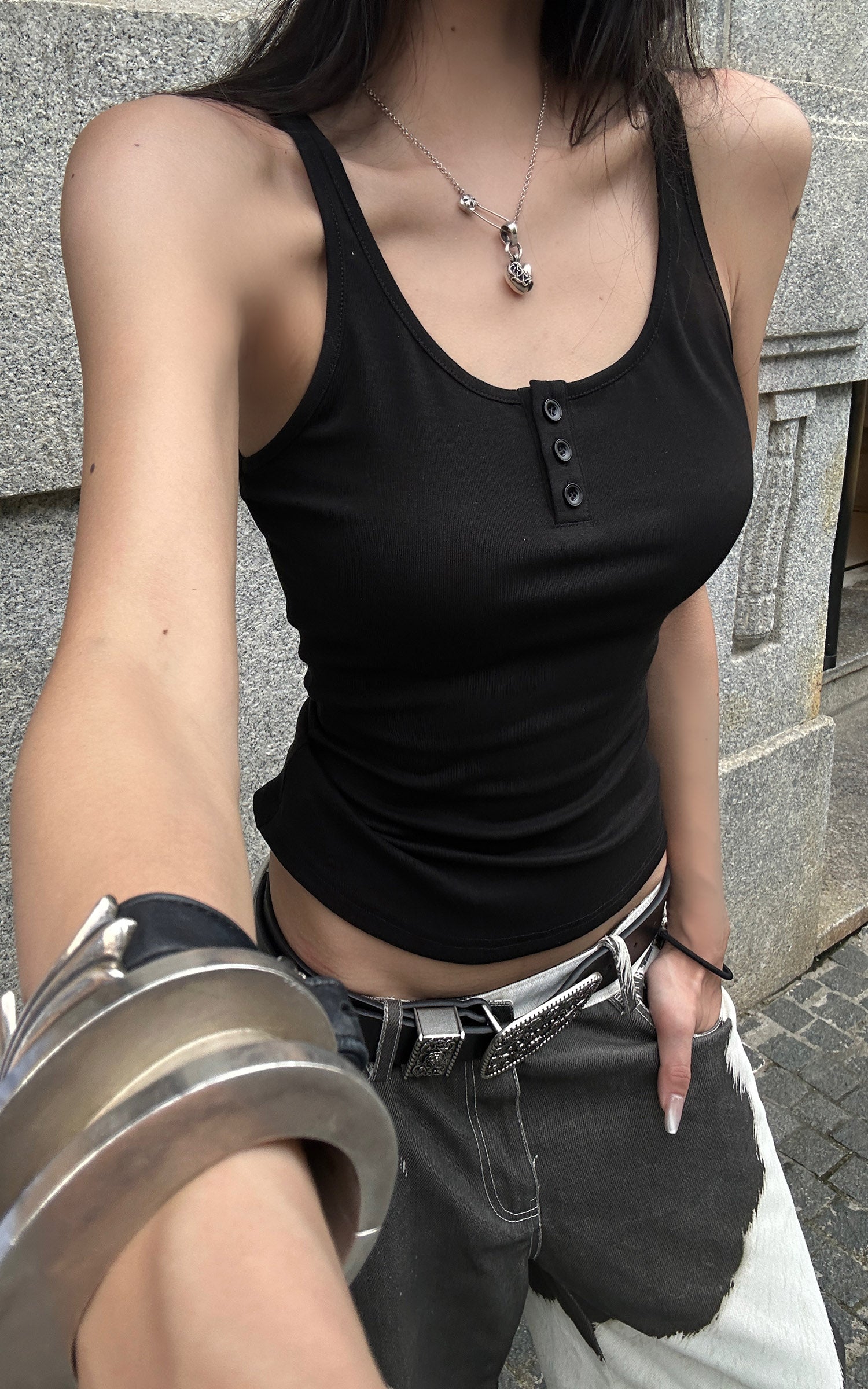 WARDEN EDGE Asymmetric Layered Tank Top With Sculptural Hemline