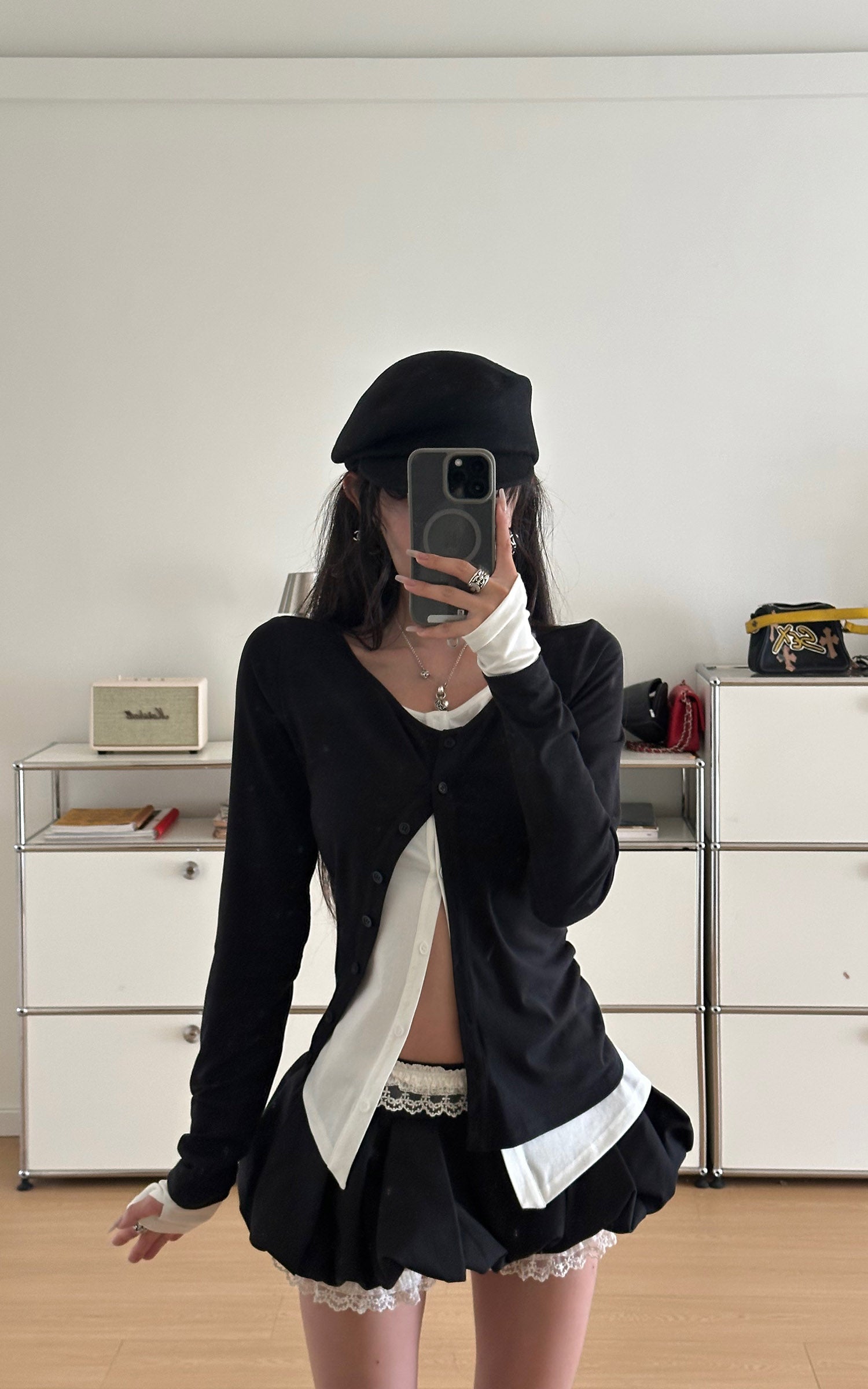 WARDEN EDGE Asymmetric Layered Button Long Sleeve Top
