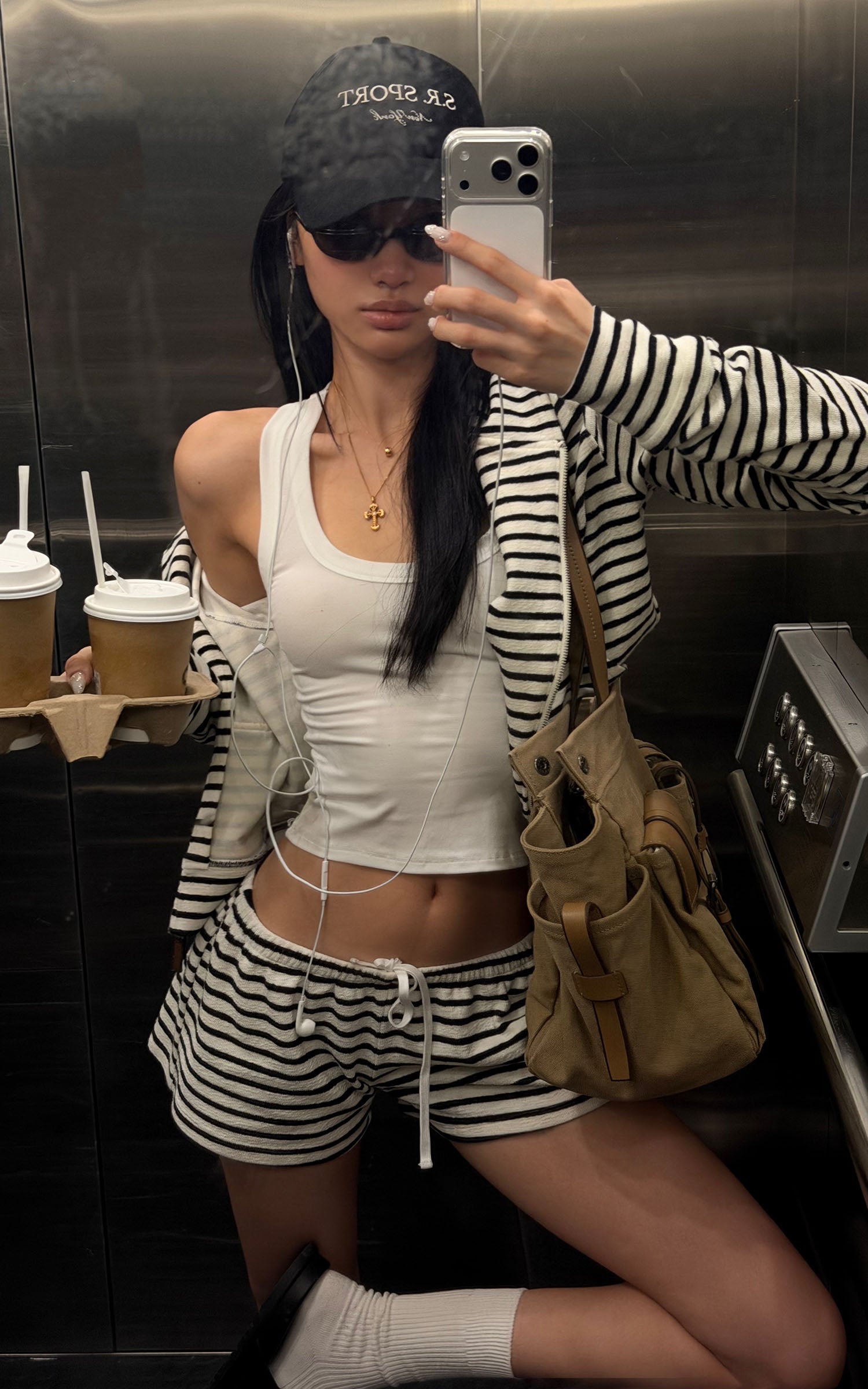 ROVENTE Striped Terry Zip Hoodie &amp; Shorts Set