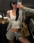 ROVENTE Striped Terry Zip Hoodie & Shorts Set
