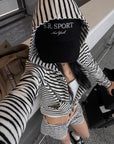 ROVENTE Striped Terry Zip Hoodie & Shorts Set
