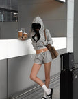 ROVENTE Striped Terry Zip Hoodie & Shorts Set
