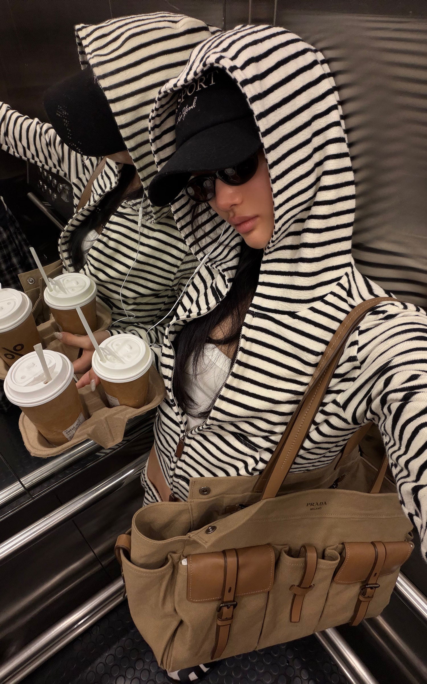 ROVENTE Striped Terry Zip Hoodie &amp; Shorts Set