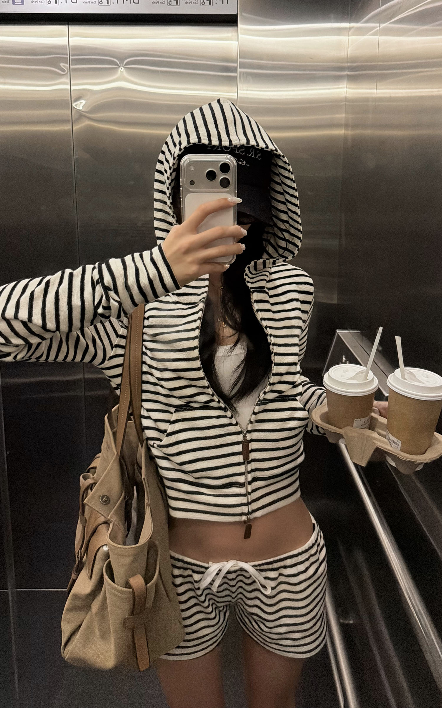 ROVENTE Striped Terry Zip Hoodie &amp; Shorts Set