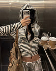 ROVENTE Striped Terry Zip Hoodie & Shorts Set