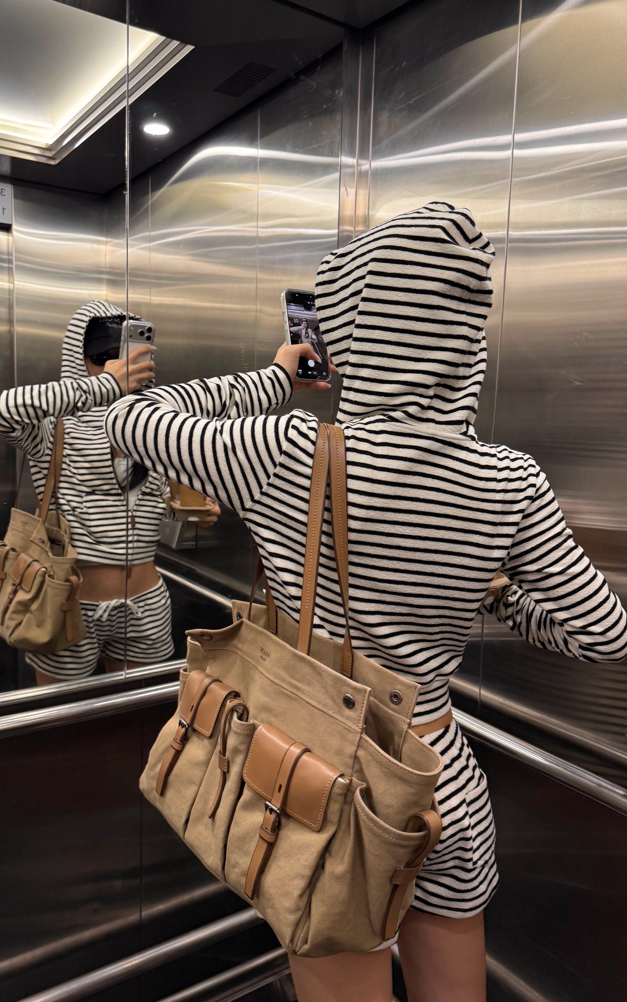 ROVENTE Striped Terry Zip Hoodie &amp; Shorts Set