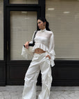 ROVENTE Low-Rise Wide Leg Cargo Pants