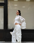 ROVENTE Low-Rise Wide Leg Cargo Pants