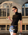 ROVENTE Sculpted Leather-Effect Mini Skirt
